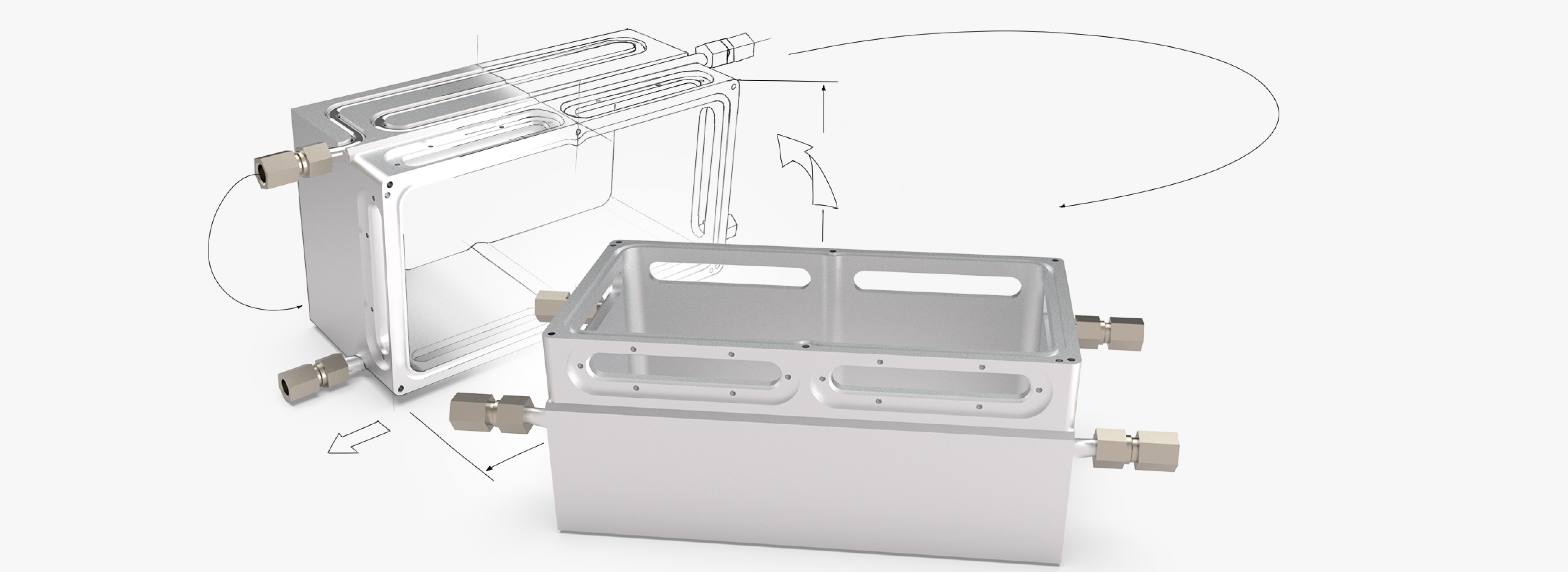 kuehlkoerper perspektivische skizze Edelstahl mit Anschluessen