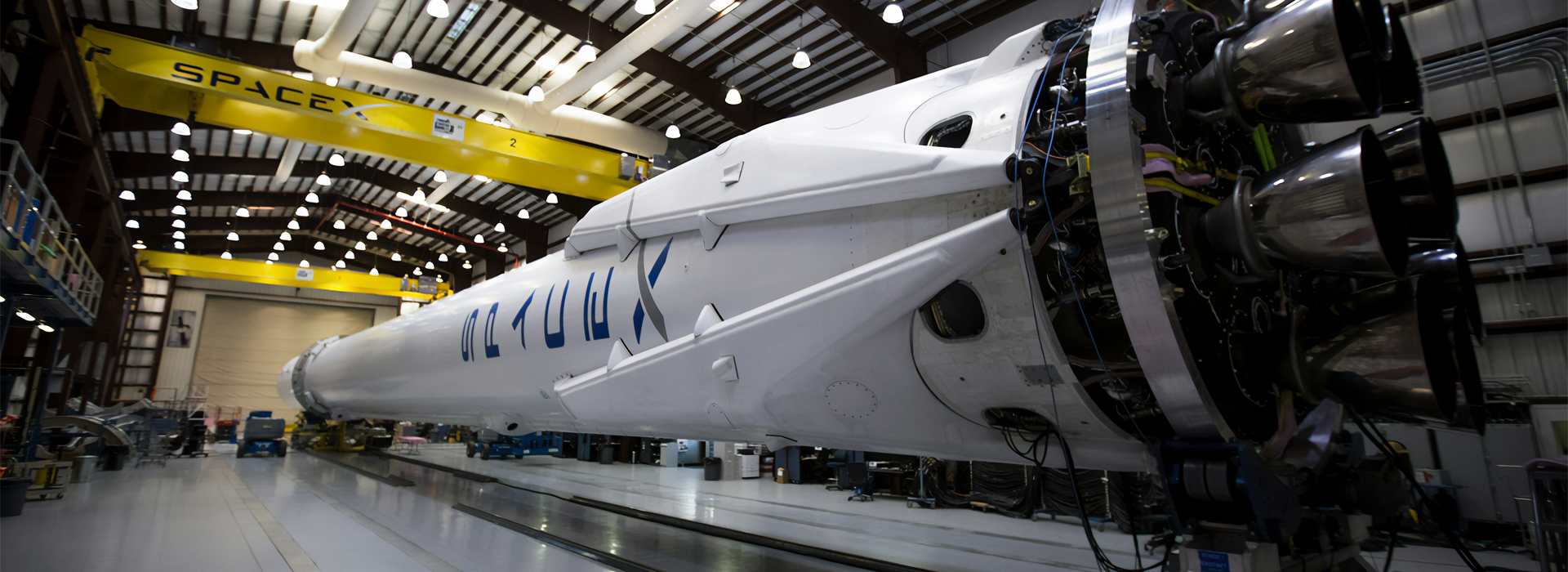 SpaceX rocket in industrial hall