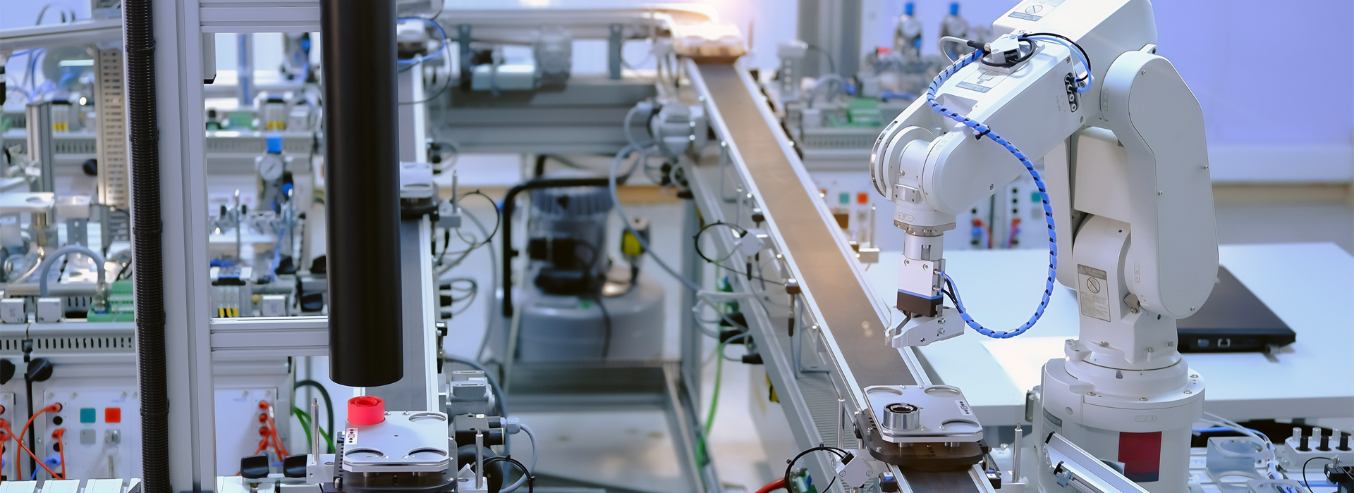 industrial production metal components on assembly line